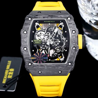 RICHARD MILLE RM35-02  Rafael Nadal Yellow Rubber Strap Carbon Fiber oysterflex bracelet for sale
